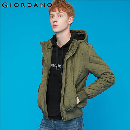 Giordano Men Jackets Argyle Quilted Hooded Bomber Jacet Multi-pocket With Button Casual Jaqueta Masculino 13079807